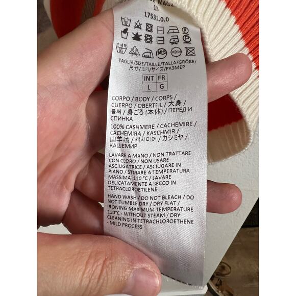 Eleventy Gray Red Striped 100% Cashmere Crewneck Pullover Sweater Size Large - Picture 5 of 12